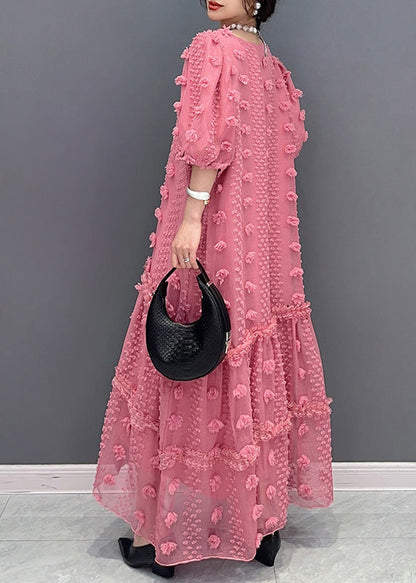 Pink Ruffled Patchwork Tulle Long Dress Summer