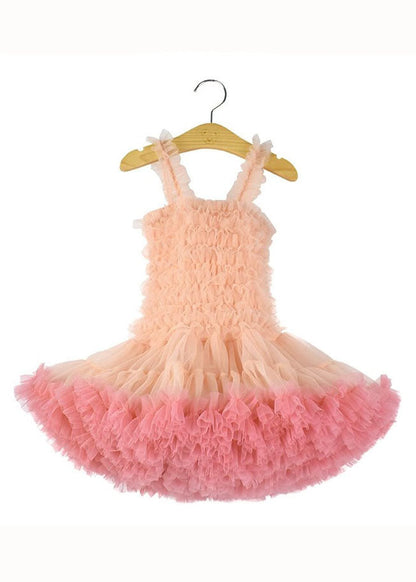 Pink Ruffles Layered Patchwork Tulle Baby Princess Dress Summer