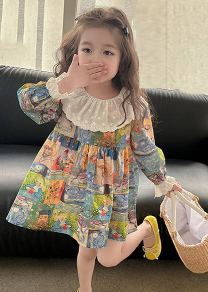 Print Patchwork Kids Vacation Mid Dresses Fall