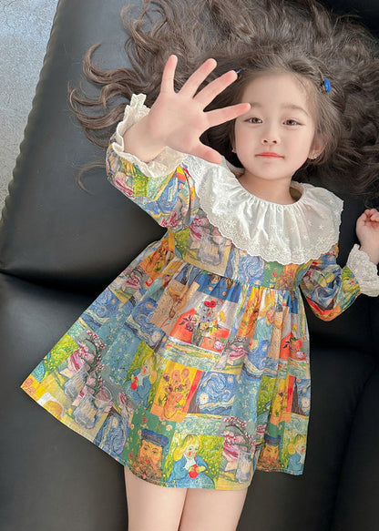 Print Patchwork Kids Vacation Mid Dresses Fall