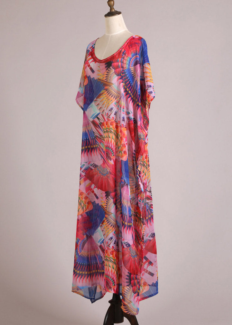 Print Side Open Chiffon Long Beach Dresses Summer