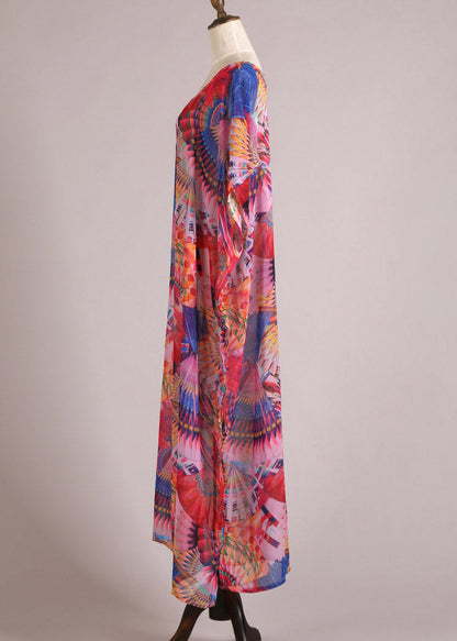 Print Side Open Chiffon Long Beach Dresses Summer