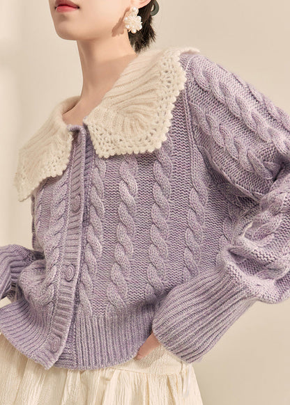 Purple Peter Pan Collar Button Knit Cardigan Fall
