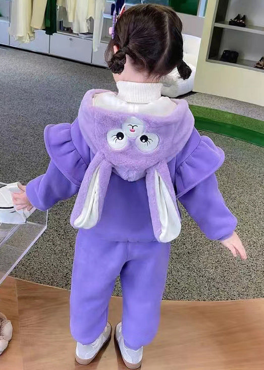 Purple Zippered Coats and Pants Warm Fleece Two Piece Set Spring