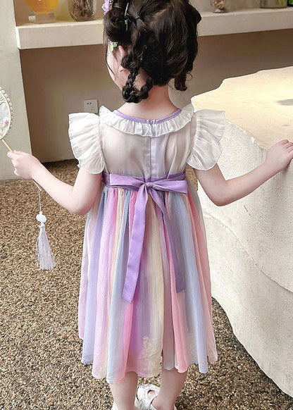 Rainbow Ruffled Nail Bead Patchwork Chiffon Baby Dress Summer