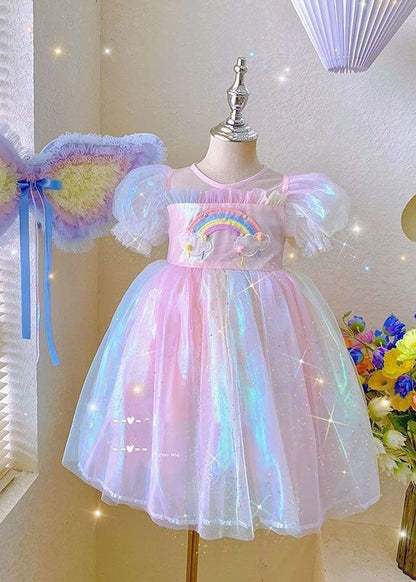 Rainbow Ruffled Patchwork Tulle Baby Dresses Summer