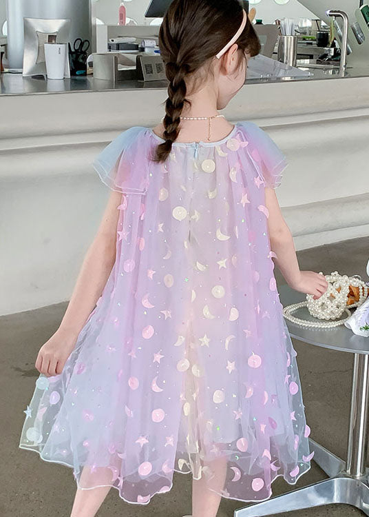 Rainbow Sequins Wrinkled Patchwork Tulle Kids Princess Dress Summer