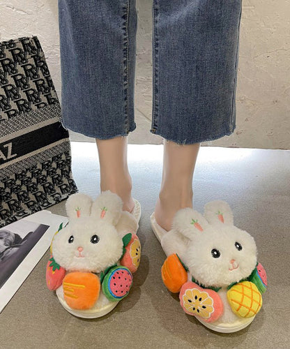 Splicing Slippers Shoes Pink Fuzzy Wool Lined