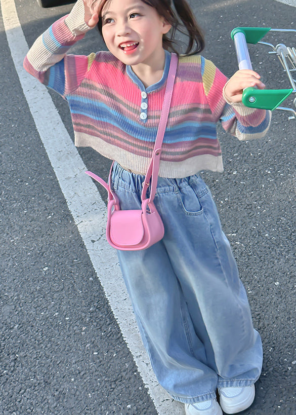 Striped O Neck Cotton Tops and Denim Pants Baby Two Pieces Set Fall