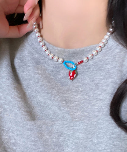 White Alloy Strawberry Pearl Pendant Necklace