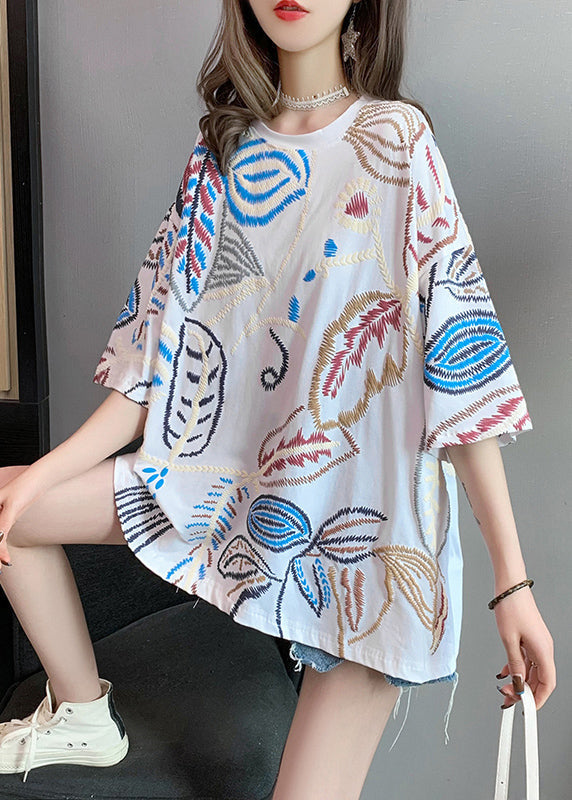 White Embroidered Top Short Sleeve