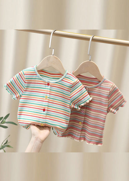 White O-neck Striped Knit Cotton Top Summer