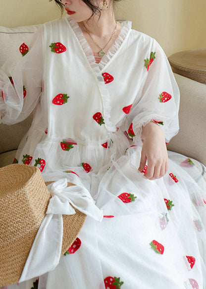 White Patchwork Tulle Maxi Dress Summer