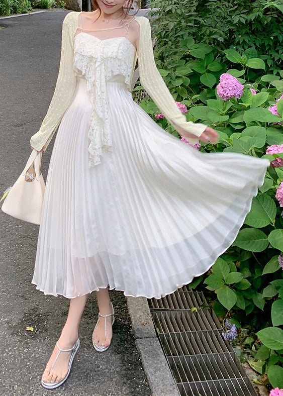 White Slash Neck Patchwork Lace Patchwork Long Dresses Sleeveless
