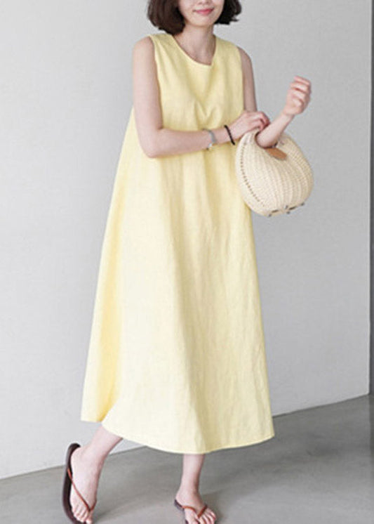 Yellow O-neck Long Slip Dresses Summer