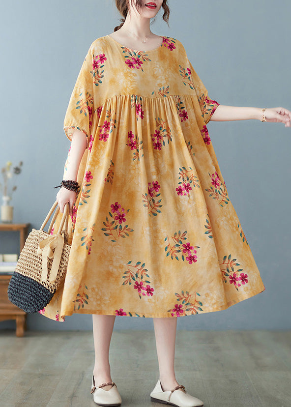 Yellow Patchwork Print Cotton Holiday Maxi Dresses Summer