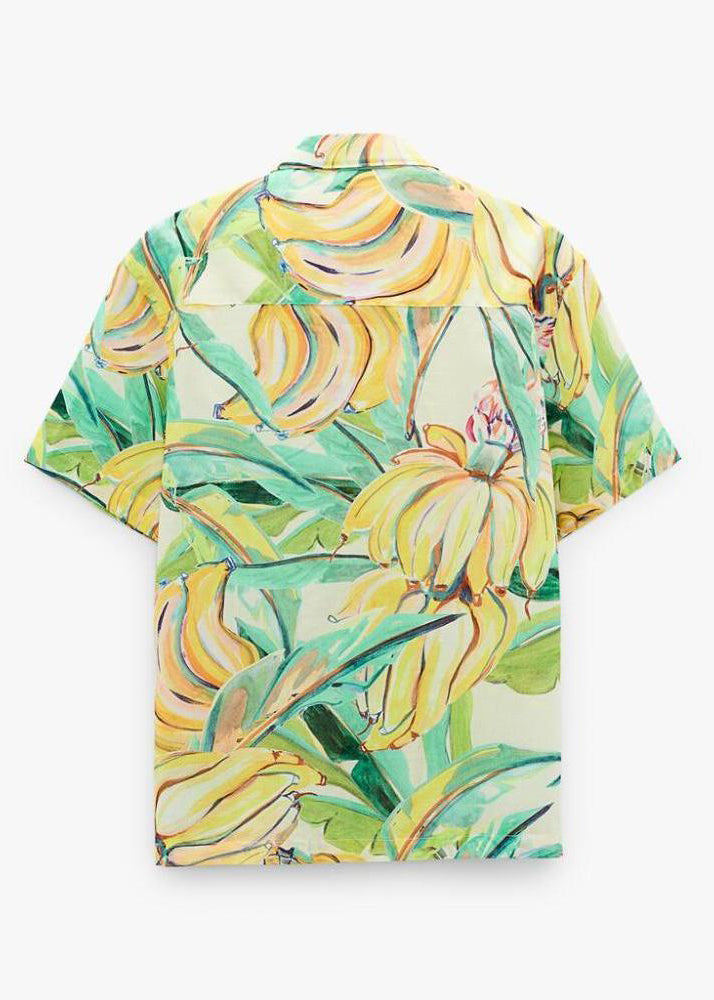 Yellow Peter Pan Collar Print Shirts Short Sleeve