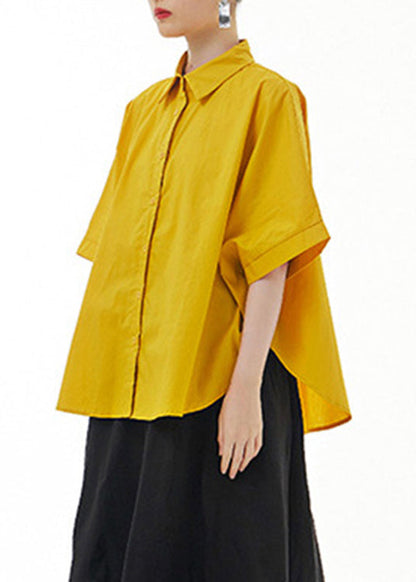 Yellow Peter Pan Collar Cotton Shirt Summer