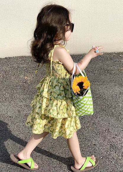 Yellow Print Wrinkled Patchwork Chiffon Baby Sundress Summer