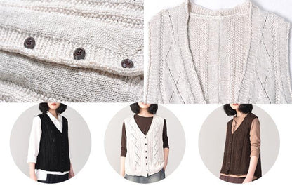 Back Open Knit Cardigans Oversized Sleeveless V Neck Knit Outwear Black