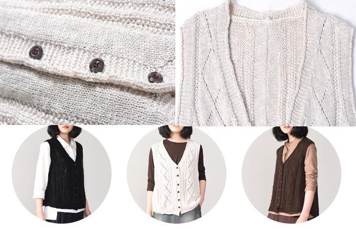 Back Open Knit Cardigans Oversized Sleeveless V Neck Knit Outwear Black