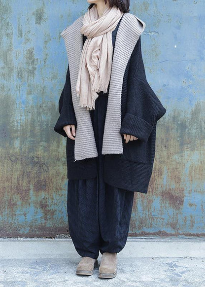 Black Knitted Outwear Clothing Nude Hooded Knit Sweat Tops