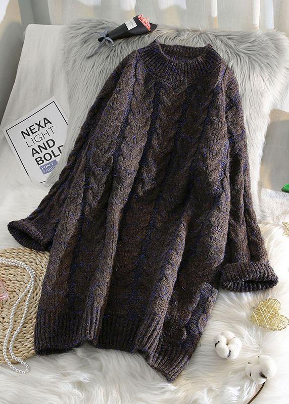 Blue Sweater Outfits Street Style Thick O Neck Baggy Knit Dresses