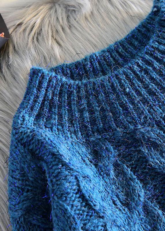 Blue Sweater Outfits Street Style Thick O Neck Baggy Knit Dresses