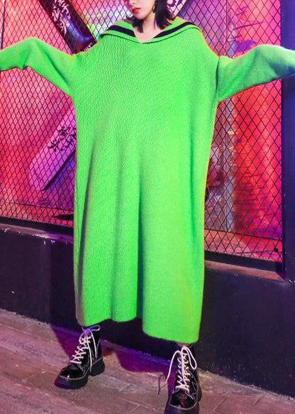 Green Sweater Dresses Sailor Collar Art Winter Sweater Dresses