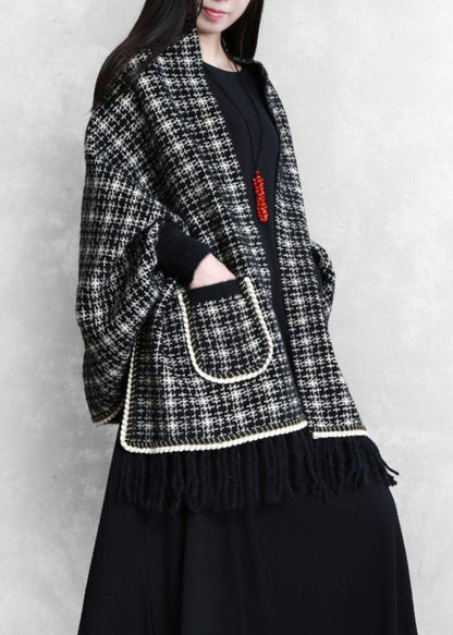 Knitwear Black Batwing Sleeve Tassel Knit Coats