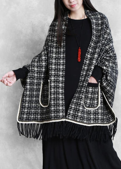 Knitwear Black Batwing Sleeve Tassel Knit Coats