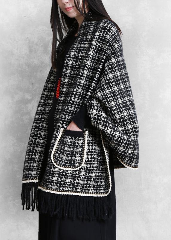 Knitwear Black Batwing Sleeve Tassel Knit Coats