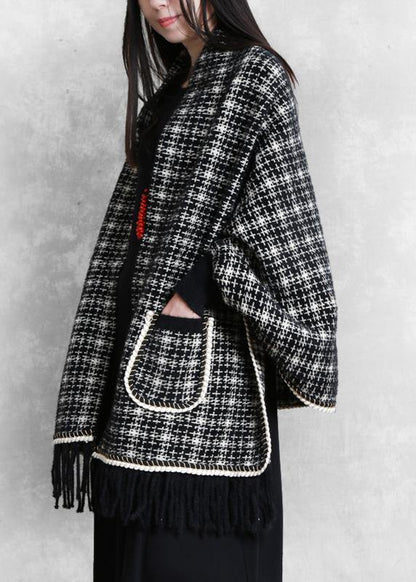 Knitwear Black Batwing Sleeve Tassel Knit Coats