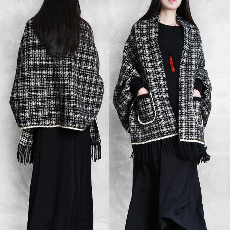 Knitwear Black Batwing Sleeve Tassel Knit Coats