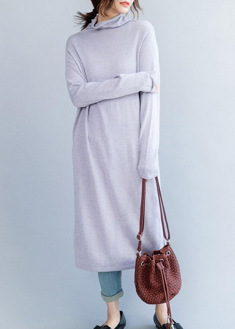 Light Purple Sweater Outfits Moda High Neck Daily Side Open Knit Dresses