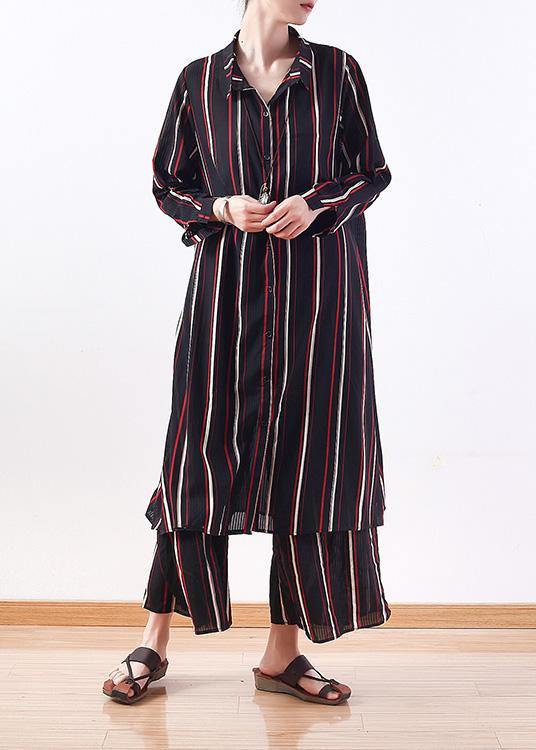 Red Striped Outwear Lapel Cardigans