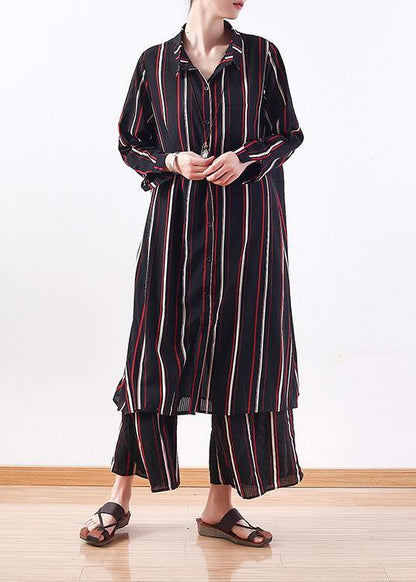 Red Striped Outwear Lapel Cardigans