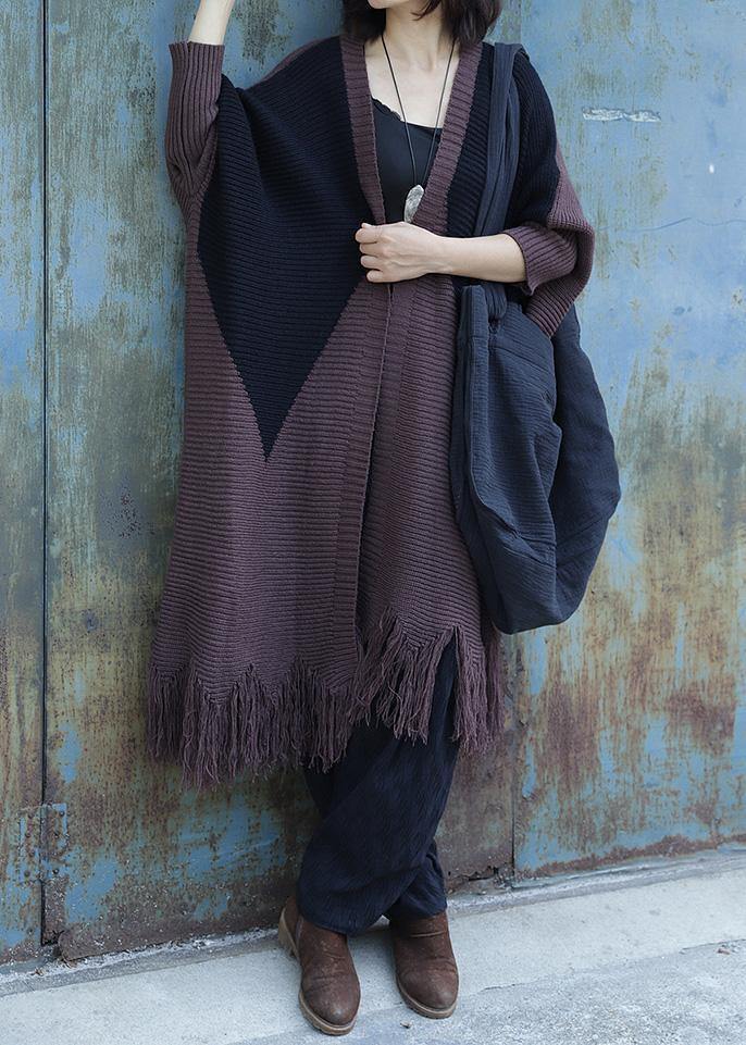 Tassel Knit Outwear Chocolate Batwing Sleeve Knitted Jackets