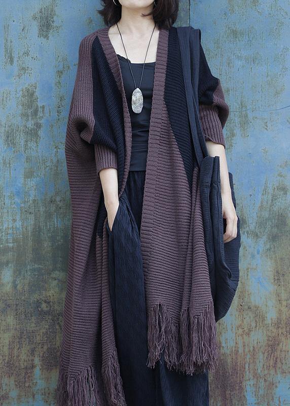 Tassel Knit Outwear Chocolate Batwing Sleeve Knitted Jackets