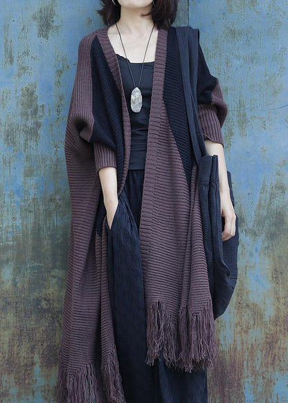Tassel Knit Outwear Chocolate Batwing Sleeve Knitted Jackets