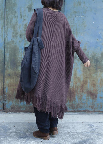 Tassel Knit Outwear Chocolate Batwing Sleeve Knitted Jackets