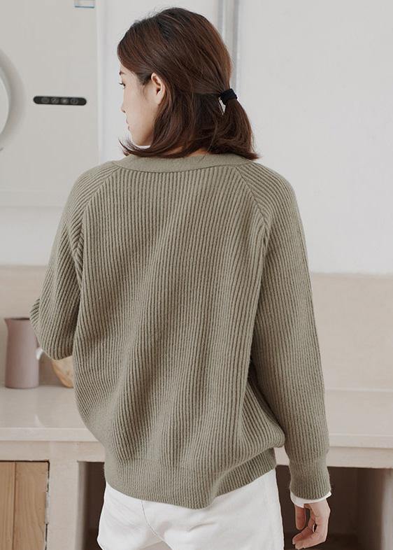 Thick Knitted Coat Clothing Army Green Neck Knitted Jackets