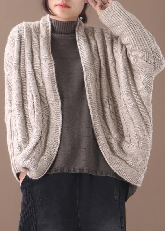 Winter Knitwear Loose Fitting Khaki Asymmetric Sweater Coat