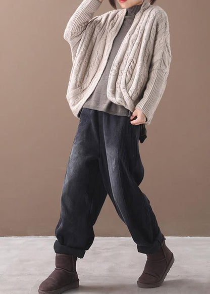 Winter Knitwear Loose Fitting Khaki Asymmetric Sweater Coat