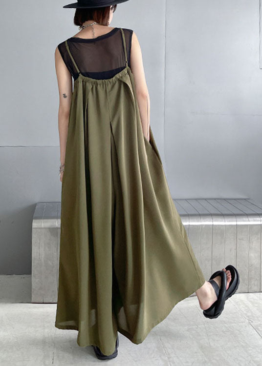 Diy Army Green Loose Pockets Fall Sleeveless Top