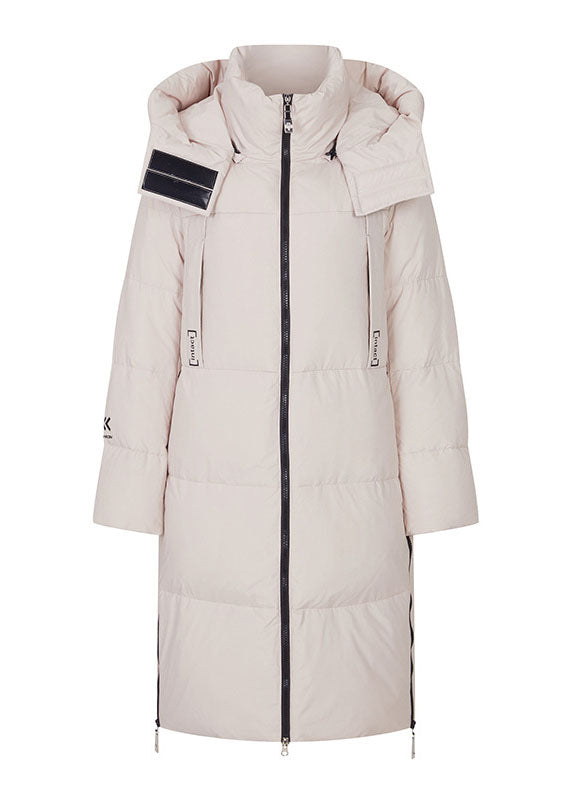 Diy Beige Stand Collar Warm Loose Winter Duck Down Coat