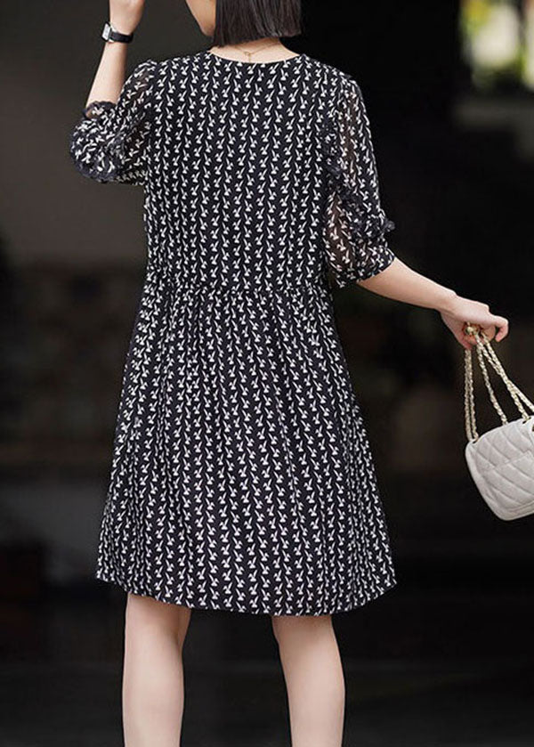 Diy Beige V Neck Ruffled Print Patchwork Chiffon Dresses Summer