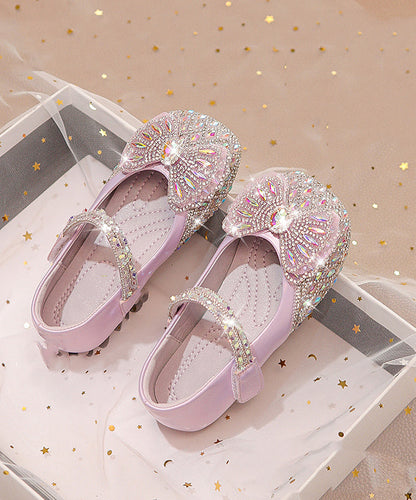 Diy Beige Zircon Buckle Strap Kids Flat Shoes