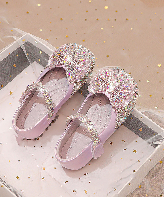 Diy Beige Zircon Buckle Strap Kids Flat Shoes