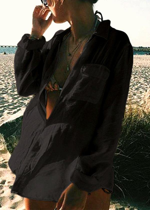 DIY Black Button Long sleeve Shirt Tops